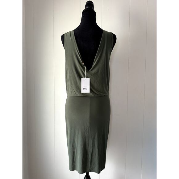 MISA Los Angeles Olive Green Lisa Front Knot Dress Size M - Picture 5 of 8